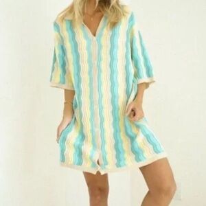 YLLW The Label Striped Blue and Yellow Mini Dress.